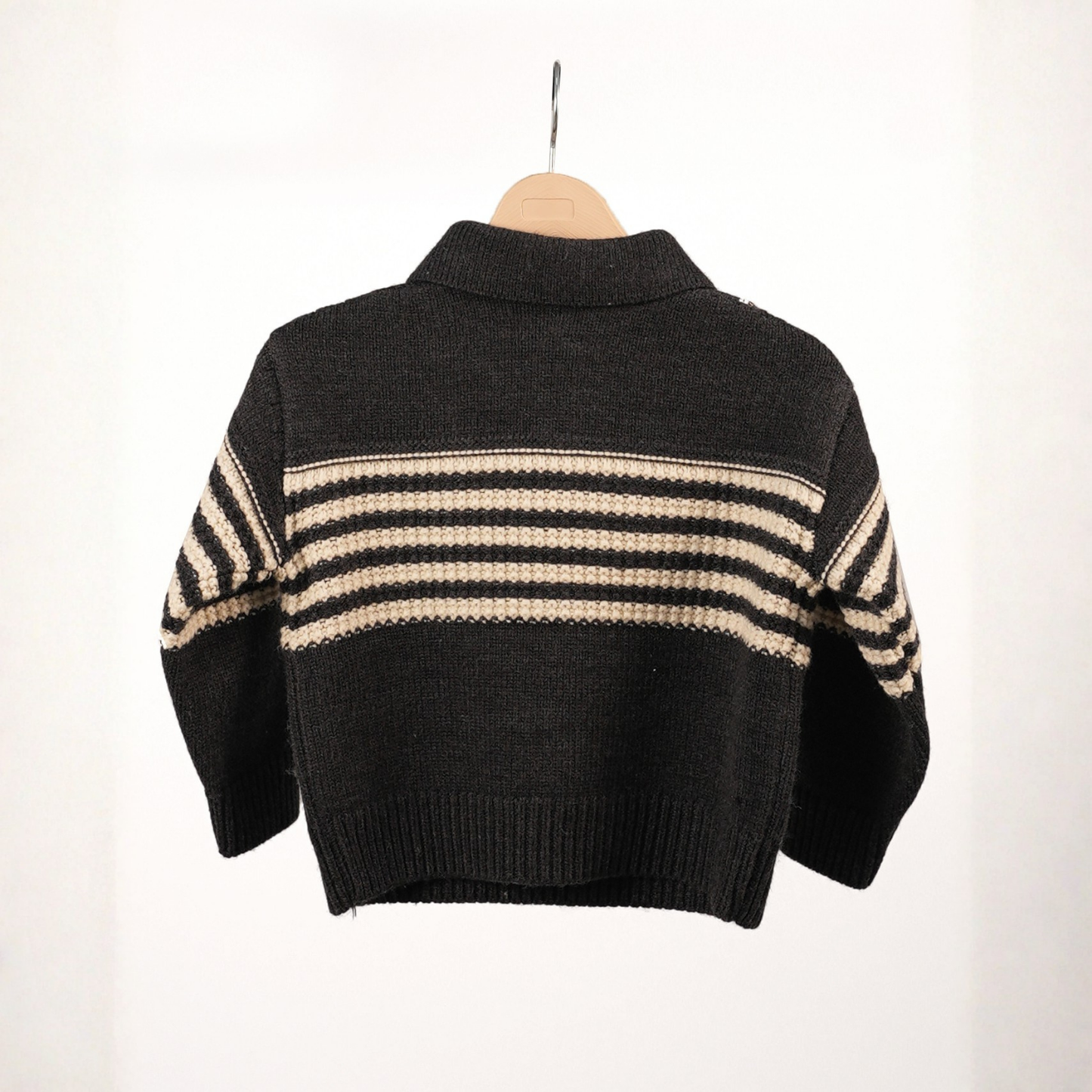 Charcoal striped pullover with buttoned collar