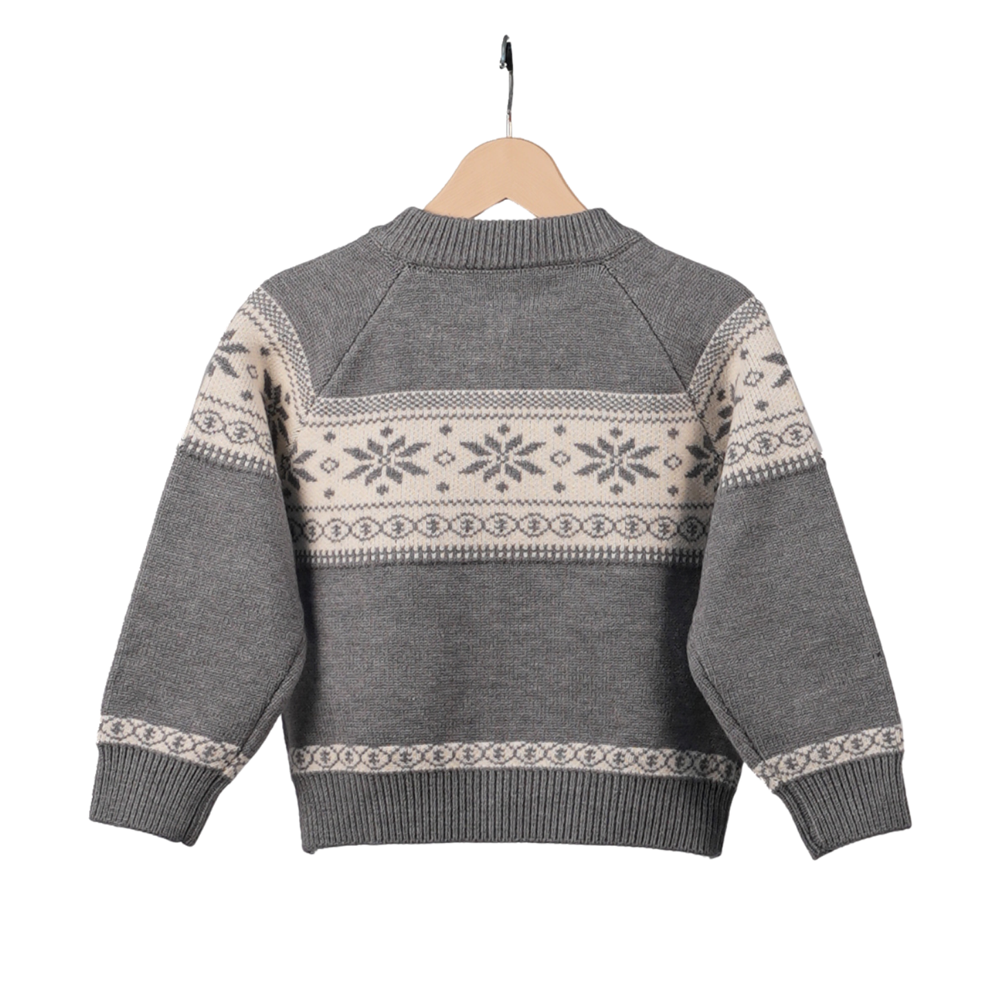 Grey Zip-up knit cardigan with Nordic pattern