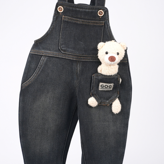 Dark Denim Overalls with Teddy Pocket