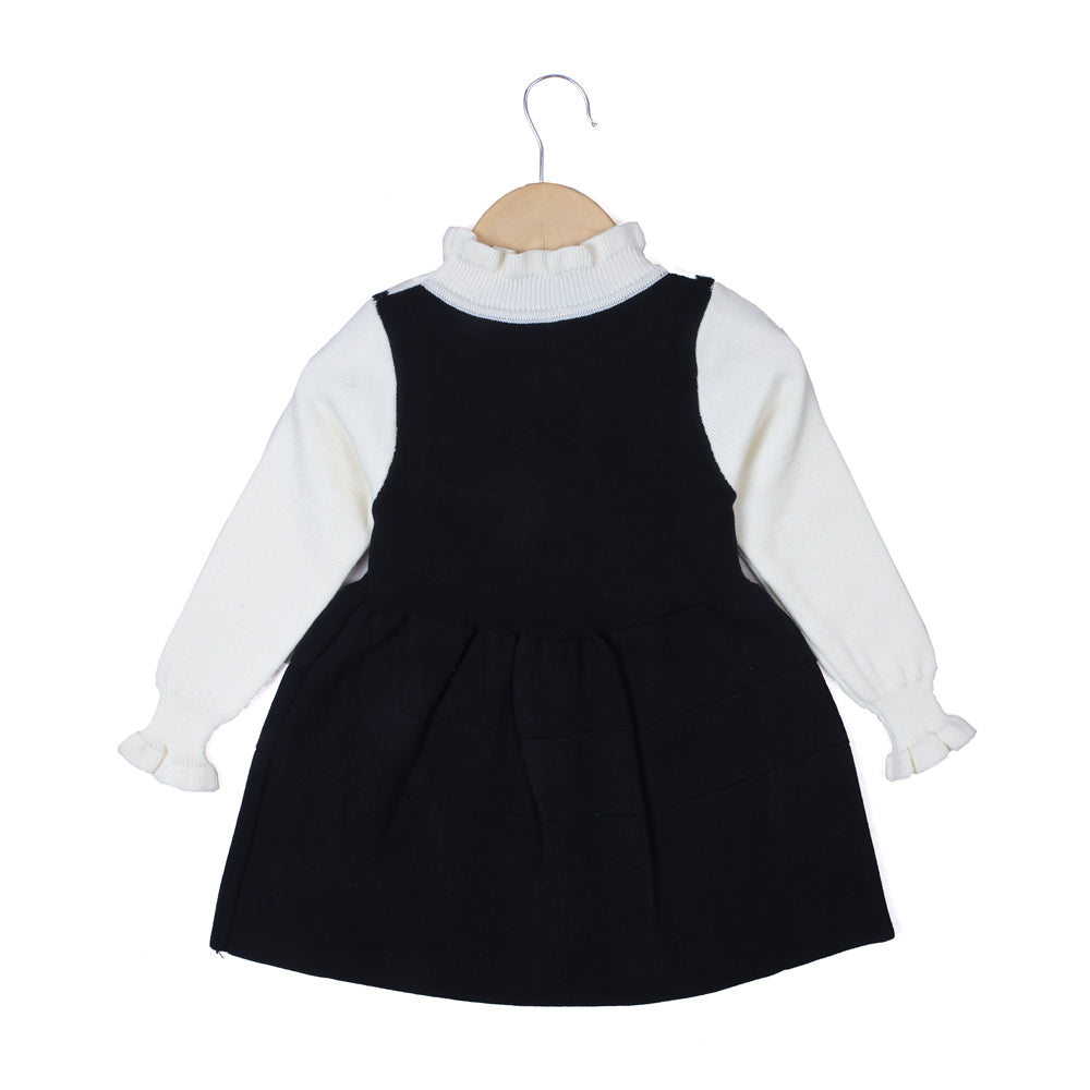 Black Pinafore Dress with Cream Inner Top