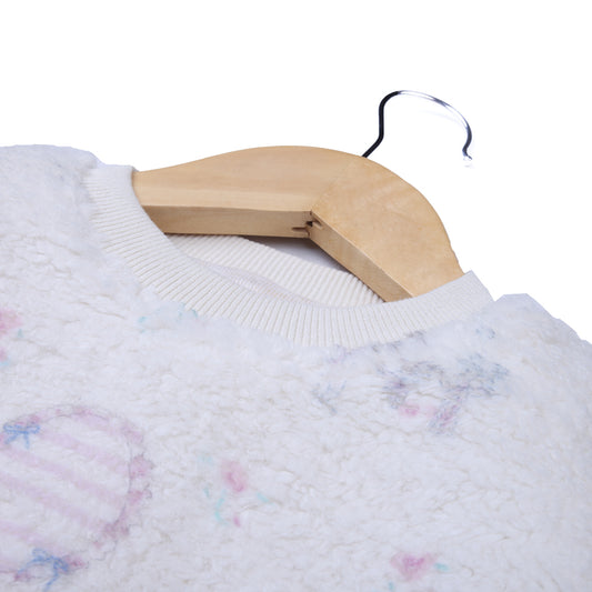 Cream Furry Sweatshirt with Subtle Print