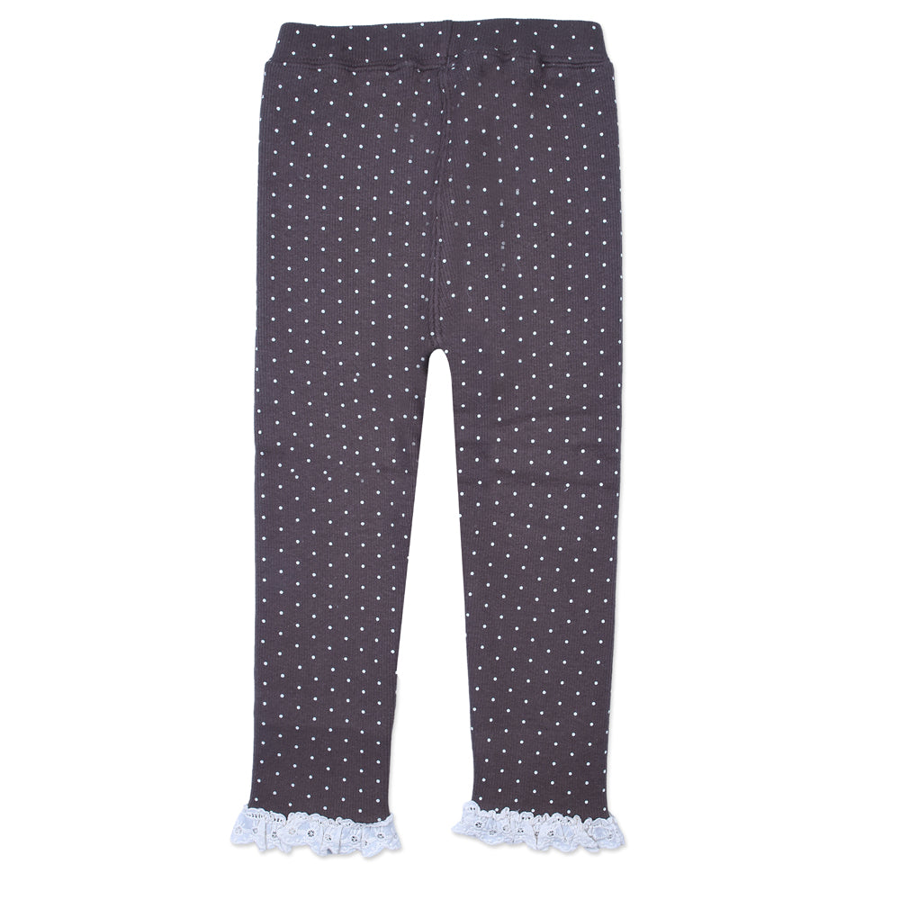 Polka Dot Ribbed Leggings with Lace Trim