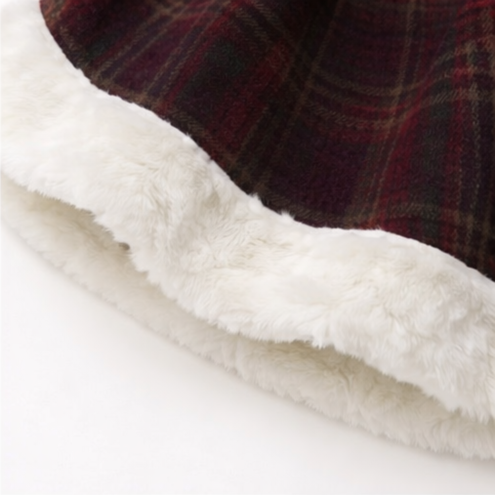 Pom Pom Plaid Fur Set