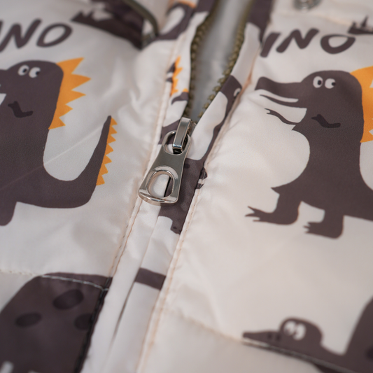 Dinosaur print puffer with 3D LIGHT ears