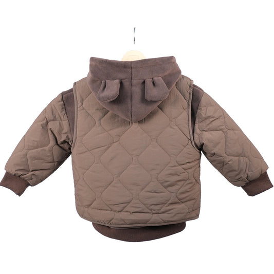 Cocoa Brown Three-Piece Quilted Set with Bag