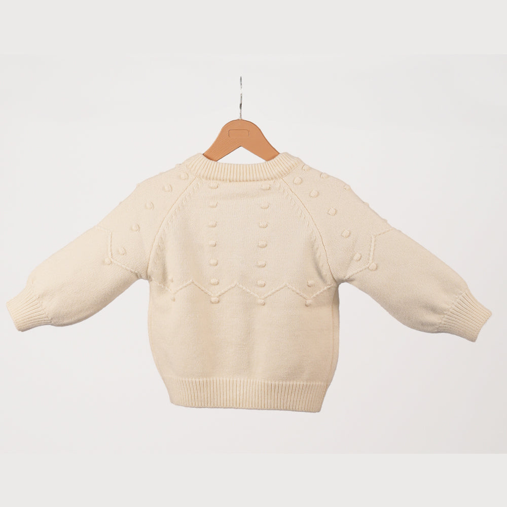 Cream cardigan with heart and floral embroidery