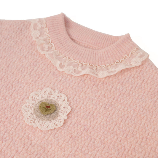 Pink Lace Collar Sweater