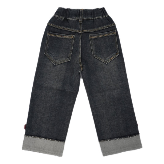 Fur charm denim pants