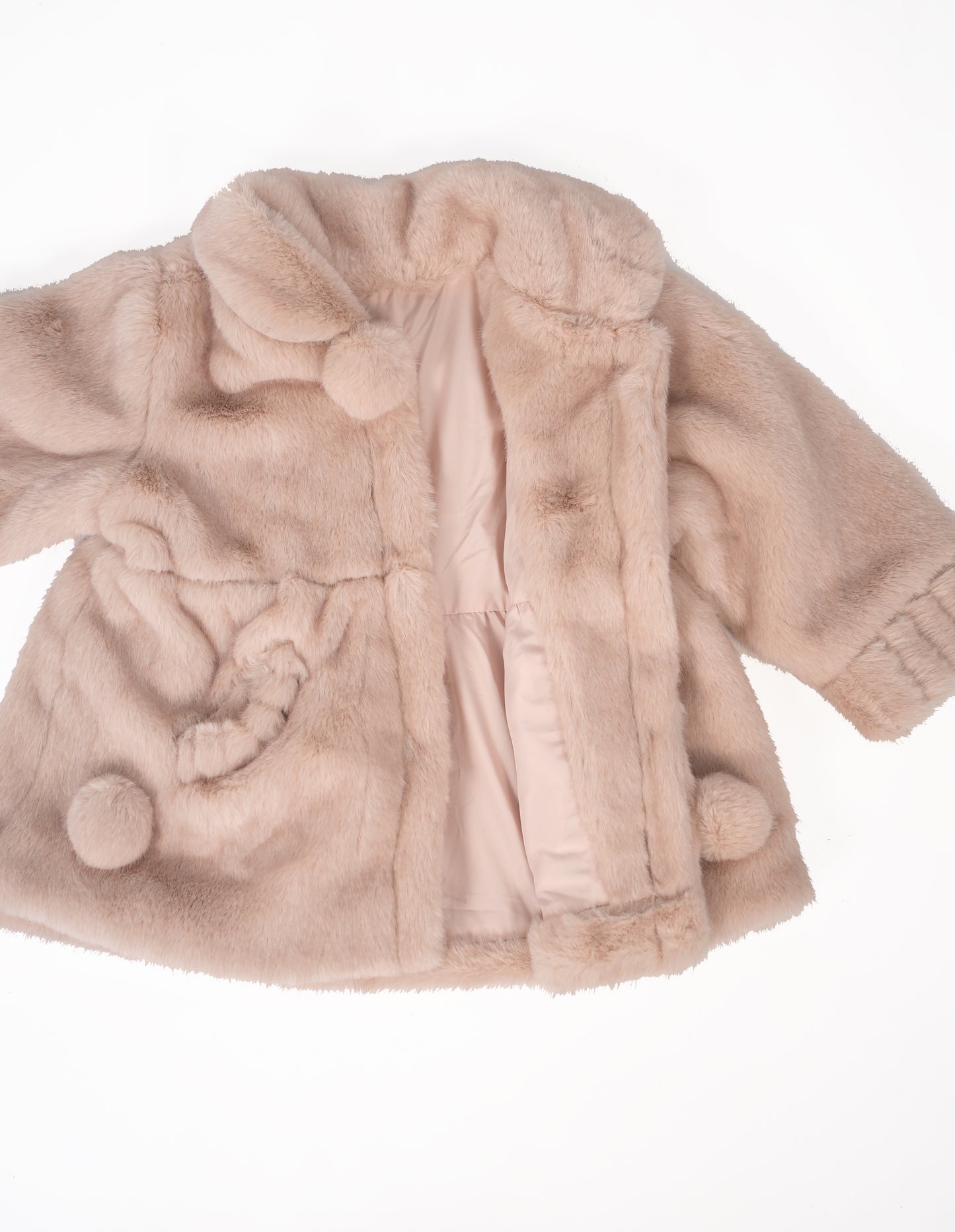 Pom-Pom Trimmed Faux Fur Coat
