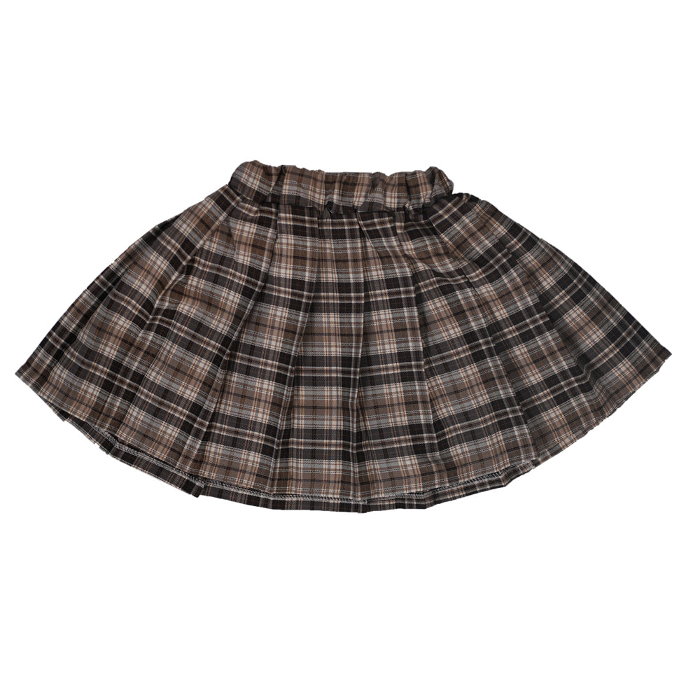 Cream Cardigan with Checked Skirt