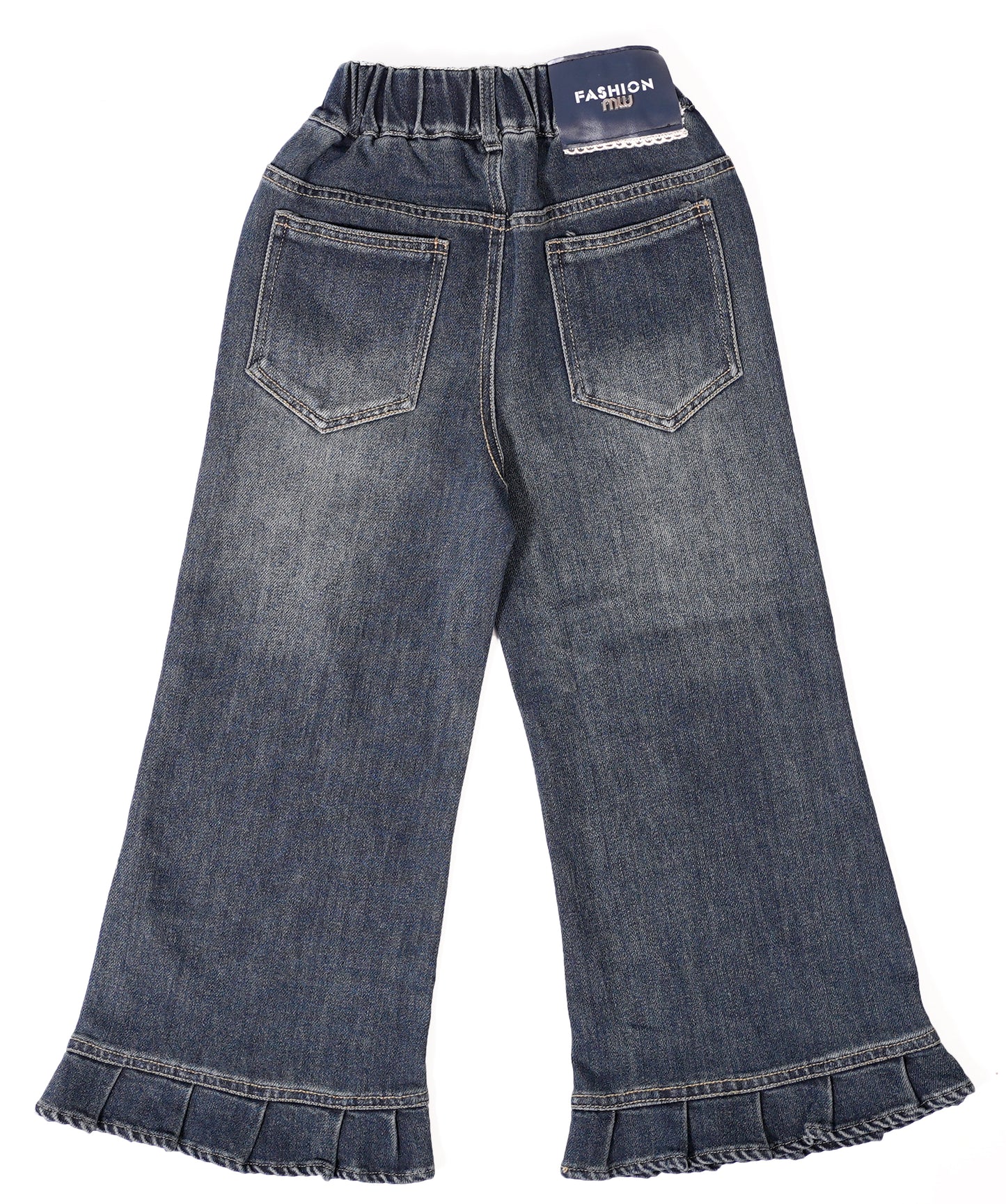 Pleated Hem Wide Denim Pants