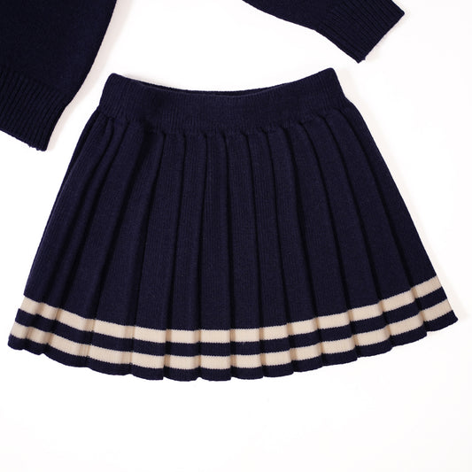 Navy Knit Dress with Pleated Skirt