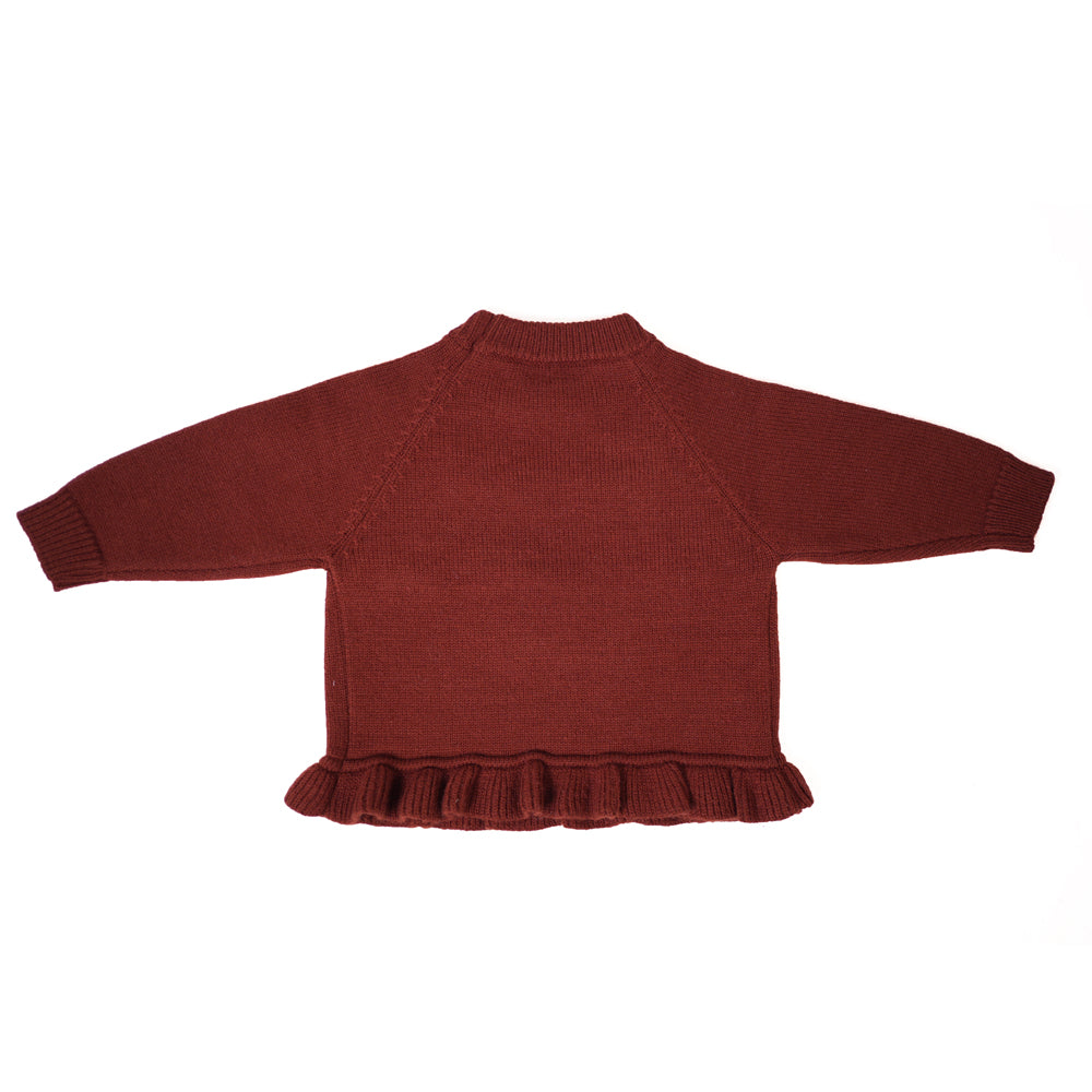 Red Knit Sweater with Bow Details & Frill Hem