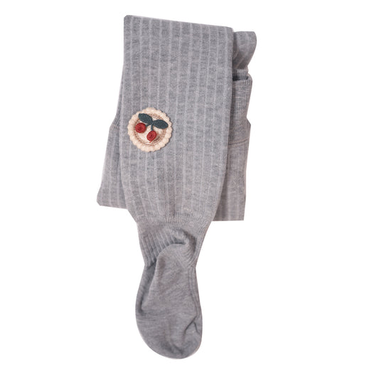 Ribbed Tights – Grey with Cherry Patch