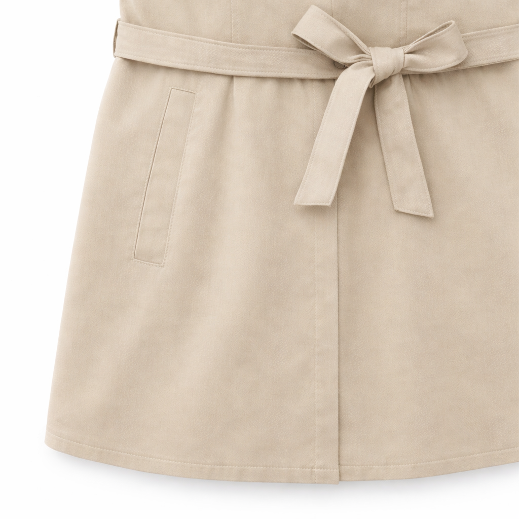 Beige Bow Accent Shirt Dress