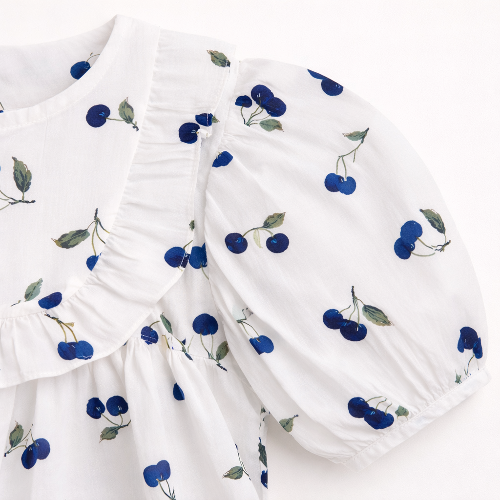 Blue Cherry Print Ruffle top