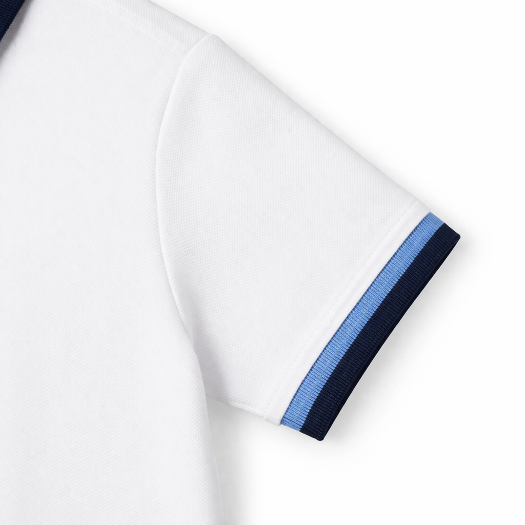 White Contrast Placket Polo Tee