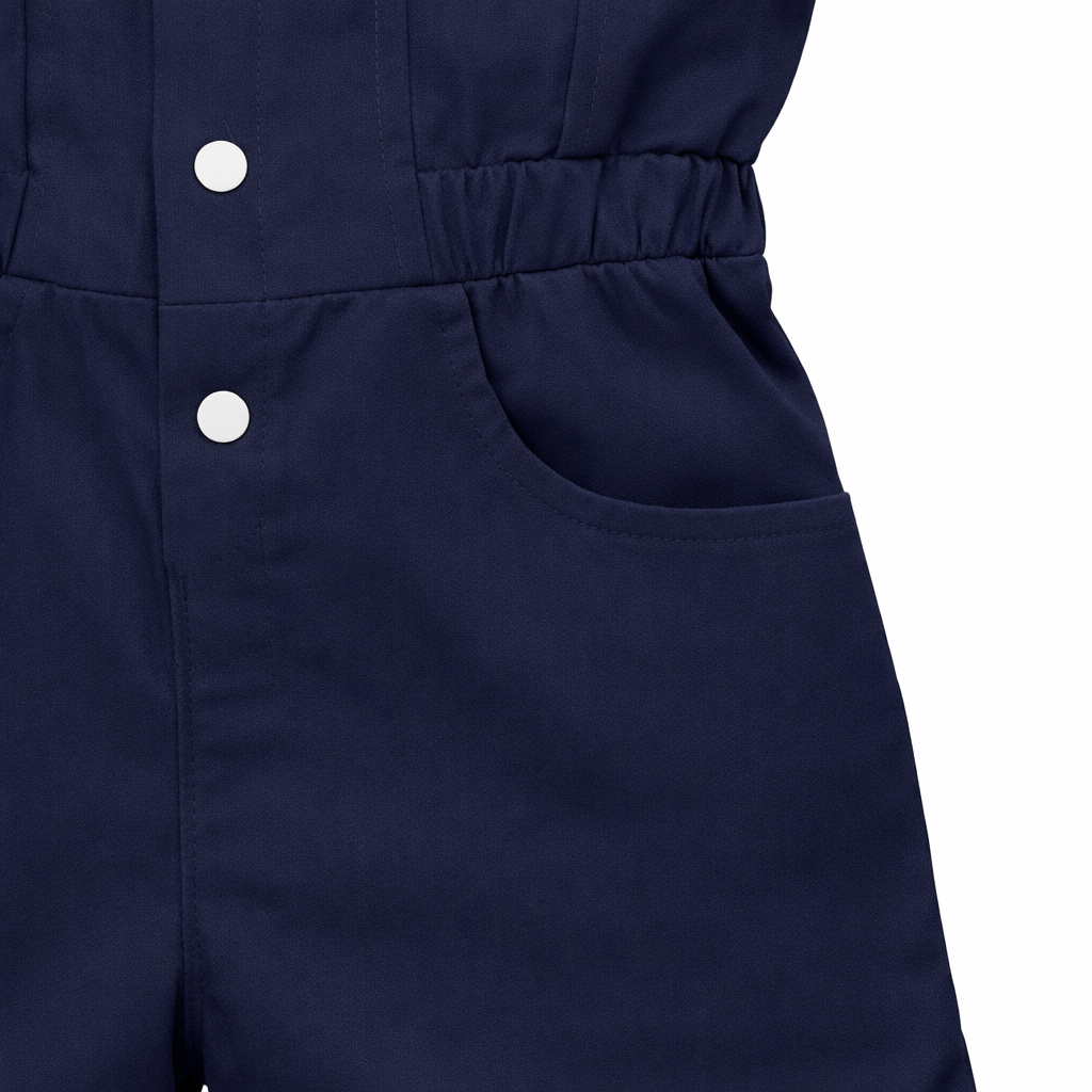 Navy Blue Bow Utility Romper