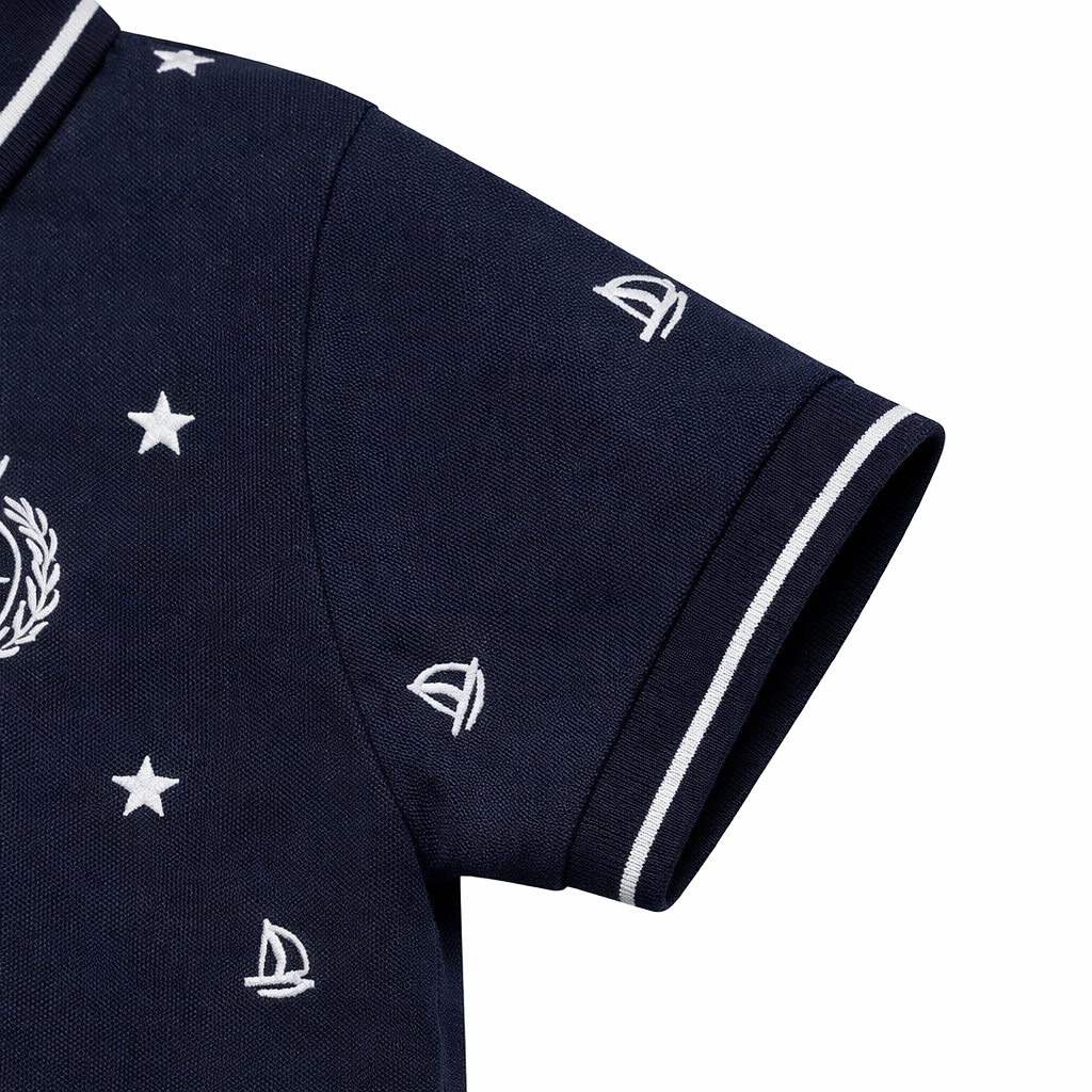 Navy Sailboat Print Polo Shirt