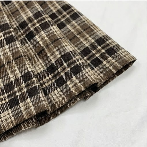 Brown Cardigan with Checked Skirt