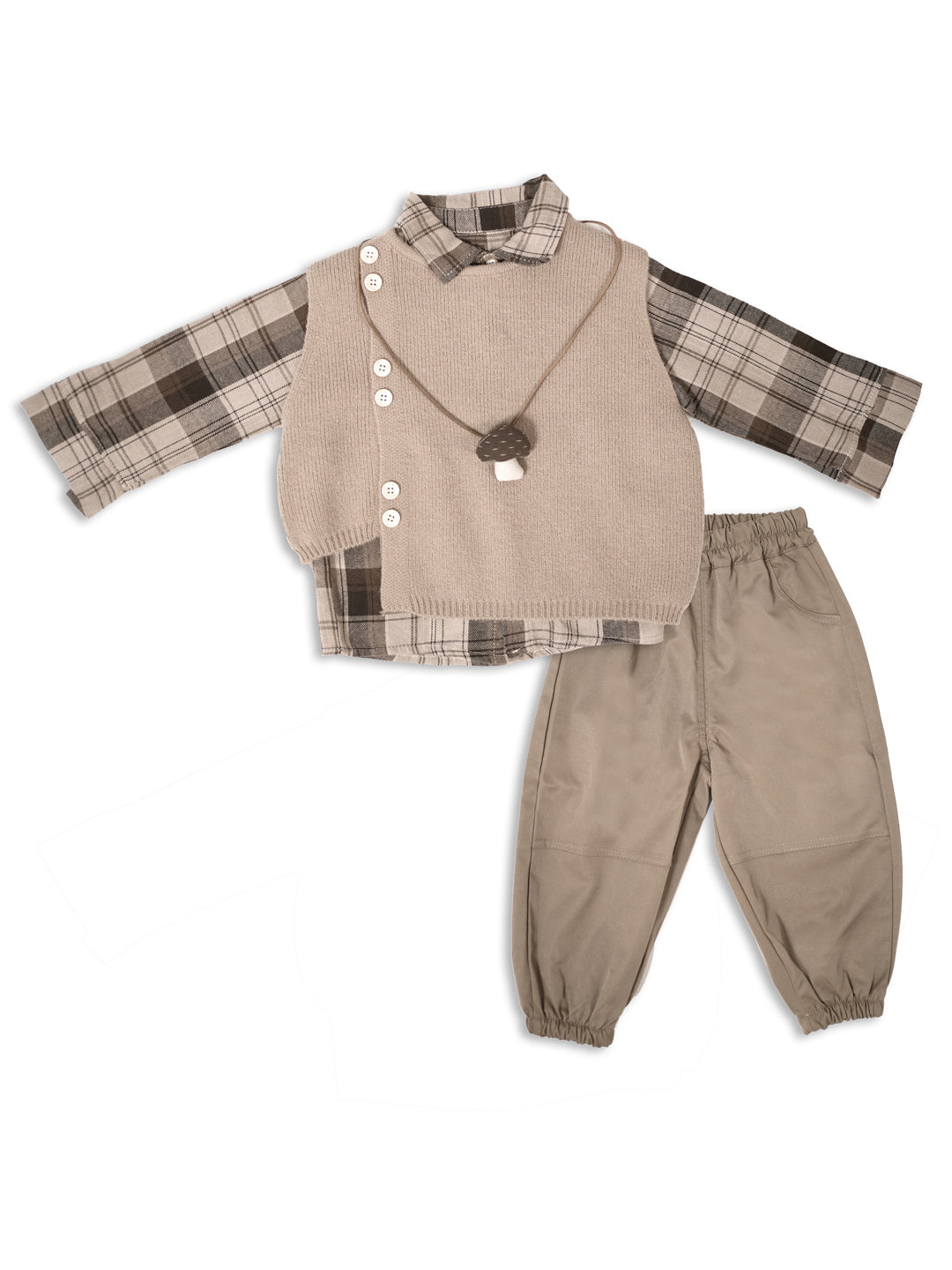 Three-Piece Plaid and Knit Set