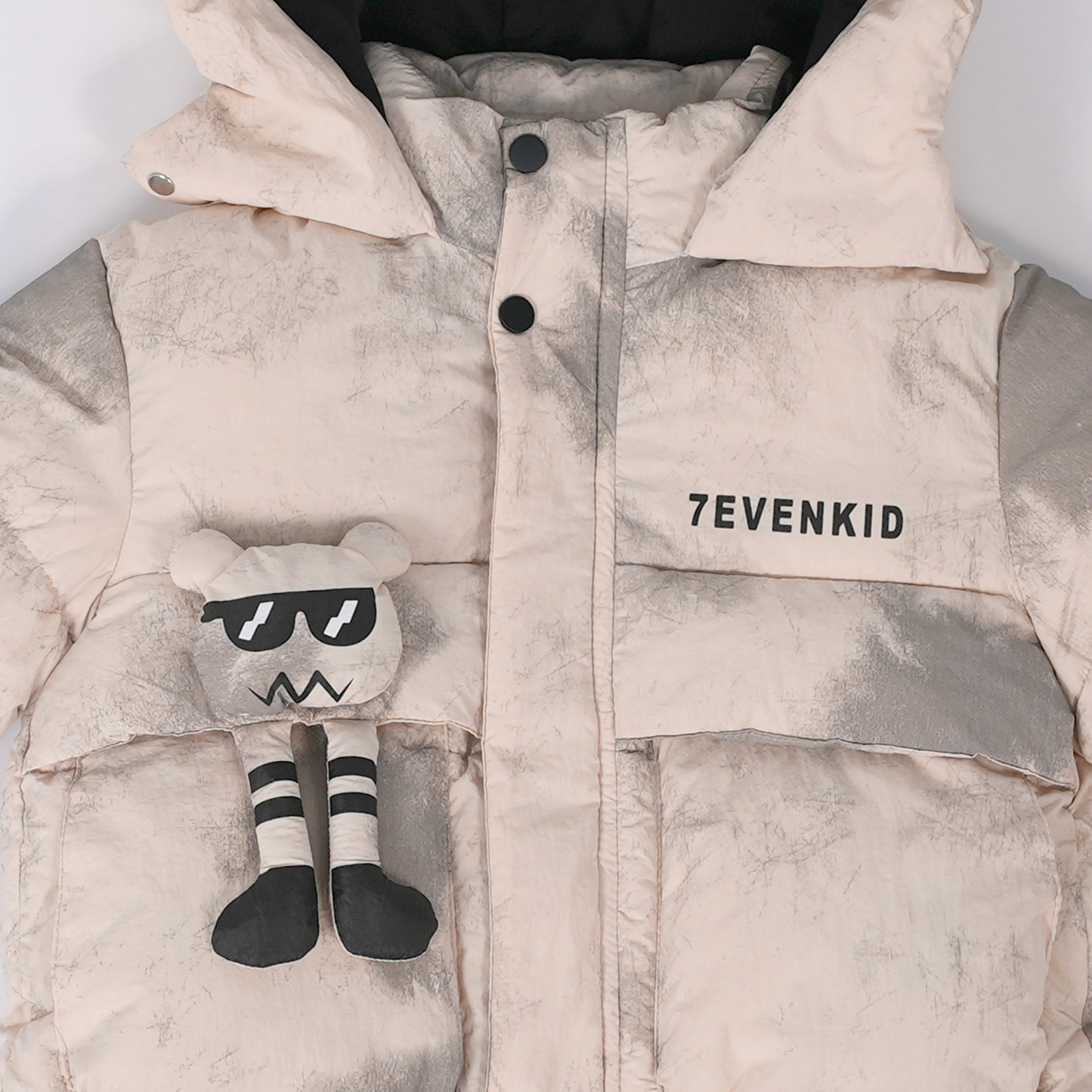 Ombre White-Grey Puffer coat with Teddy applique