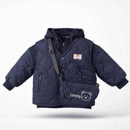 Navy Three-Piece Quilted Set with Bag