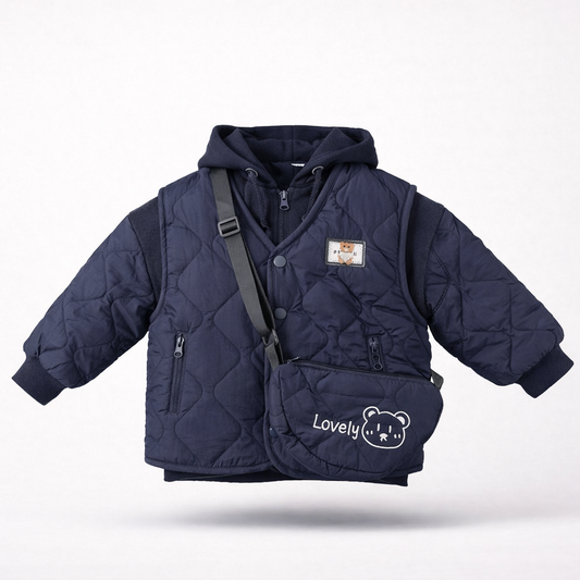 Navy Three-Piece Quilted Set with Bag