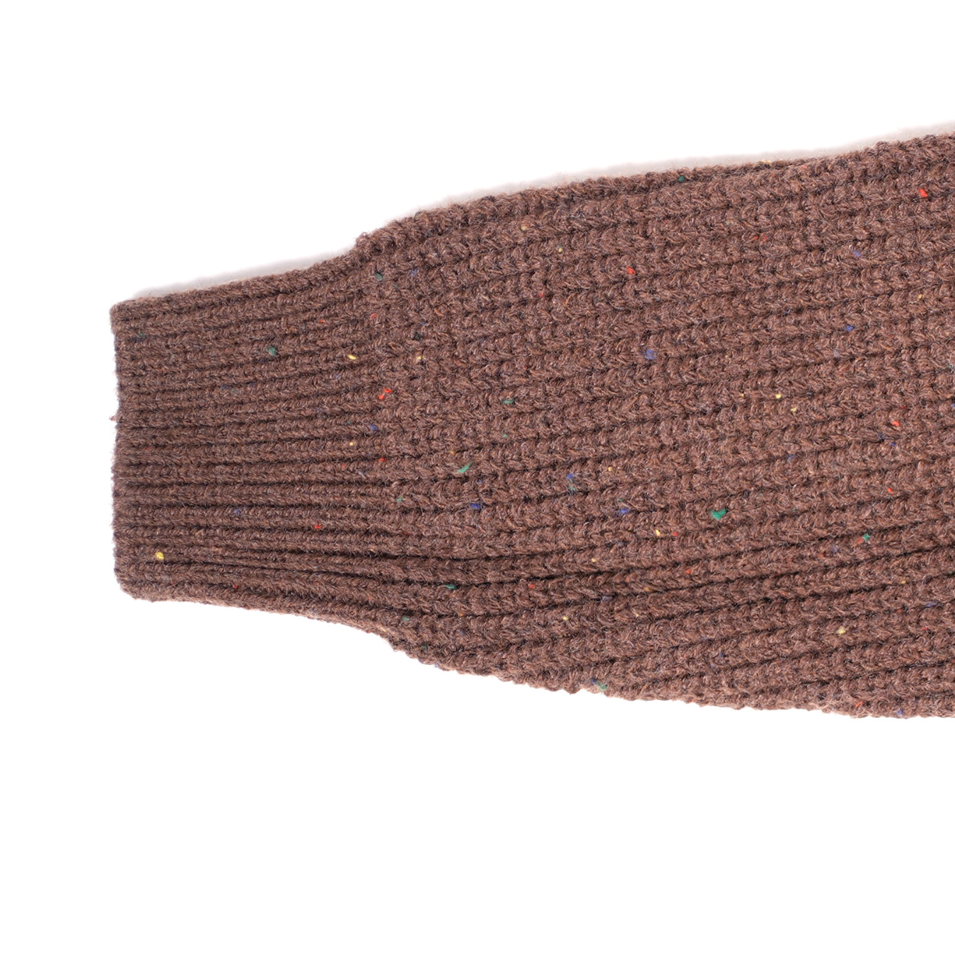 Brown zip-up knit sweater with bear brooche