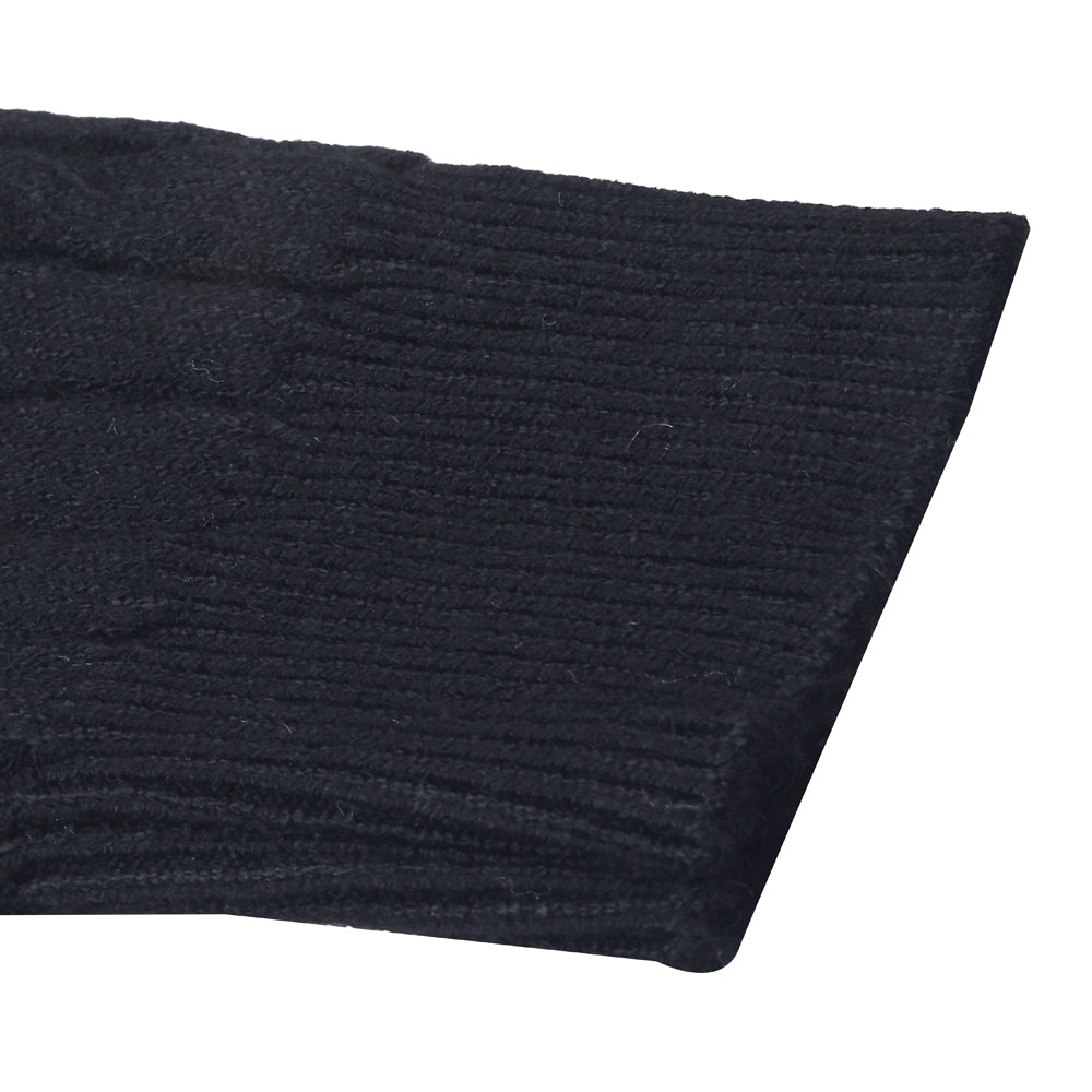 Black Cable Knit Sweater with Pearl Neck