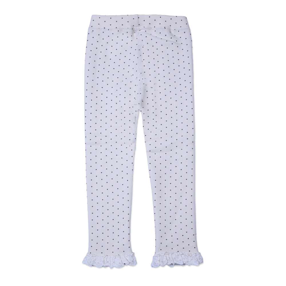 Polka Dot Ribbed Leggings with Lace Trim