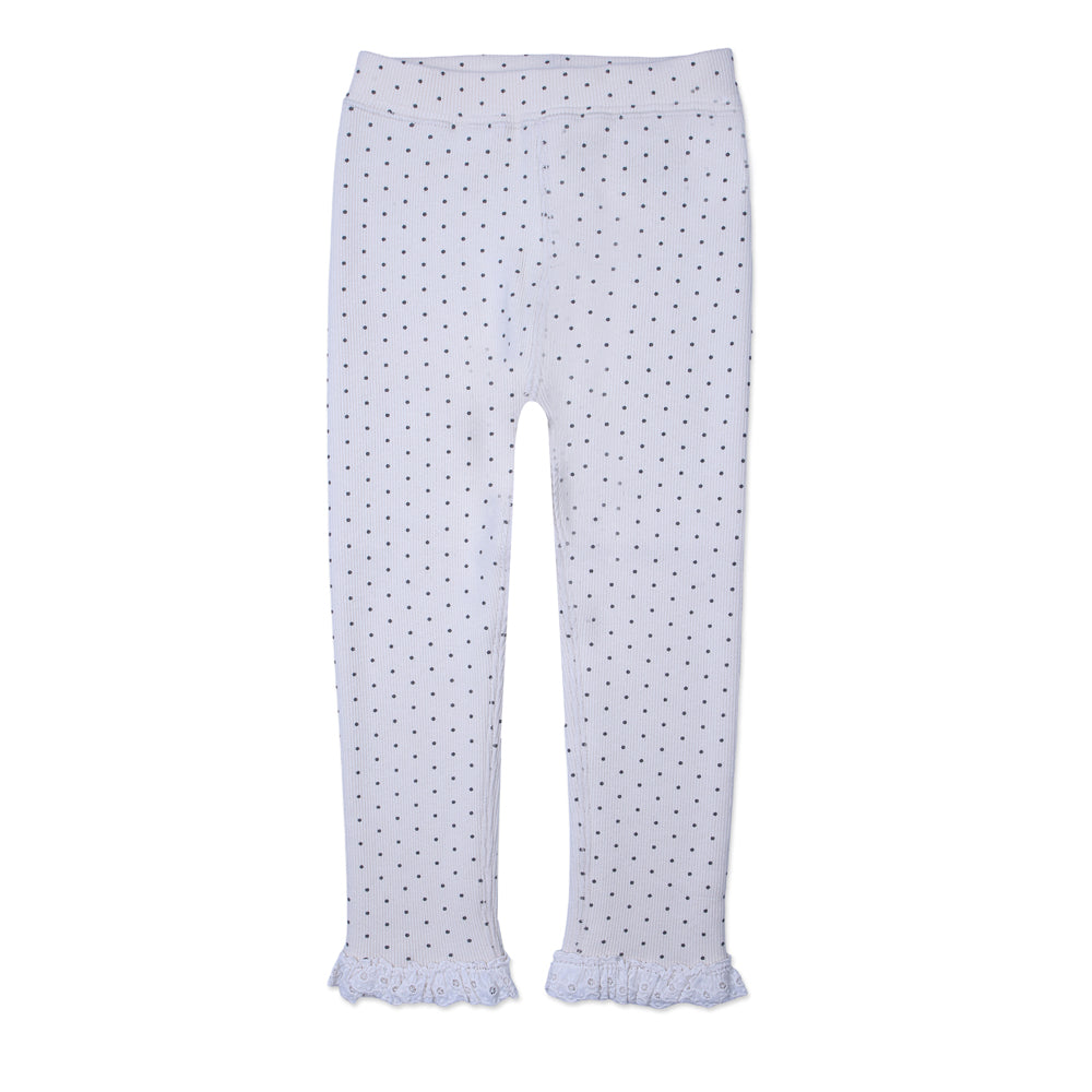 Polka Dot Ribbed Leggings with Lace Trim