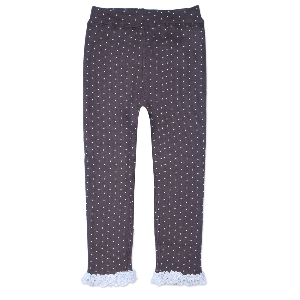Polka Dot Ribbed Leggings with Lace Trim