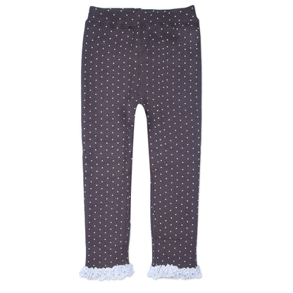 Polka Dot Ribbed Leggings with Lace Trim