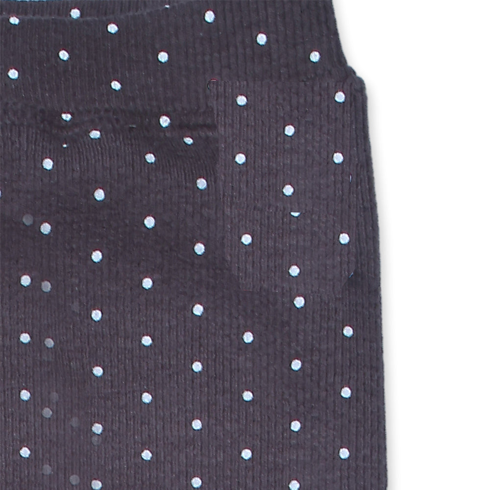 Polka Dot Ribbed Leggings with Lace Trim