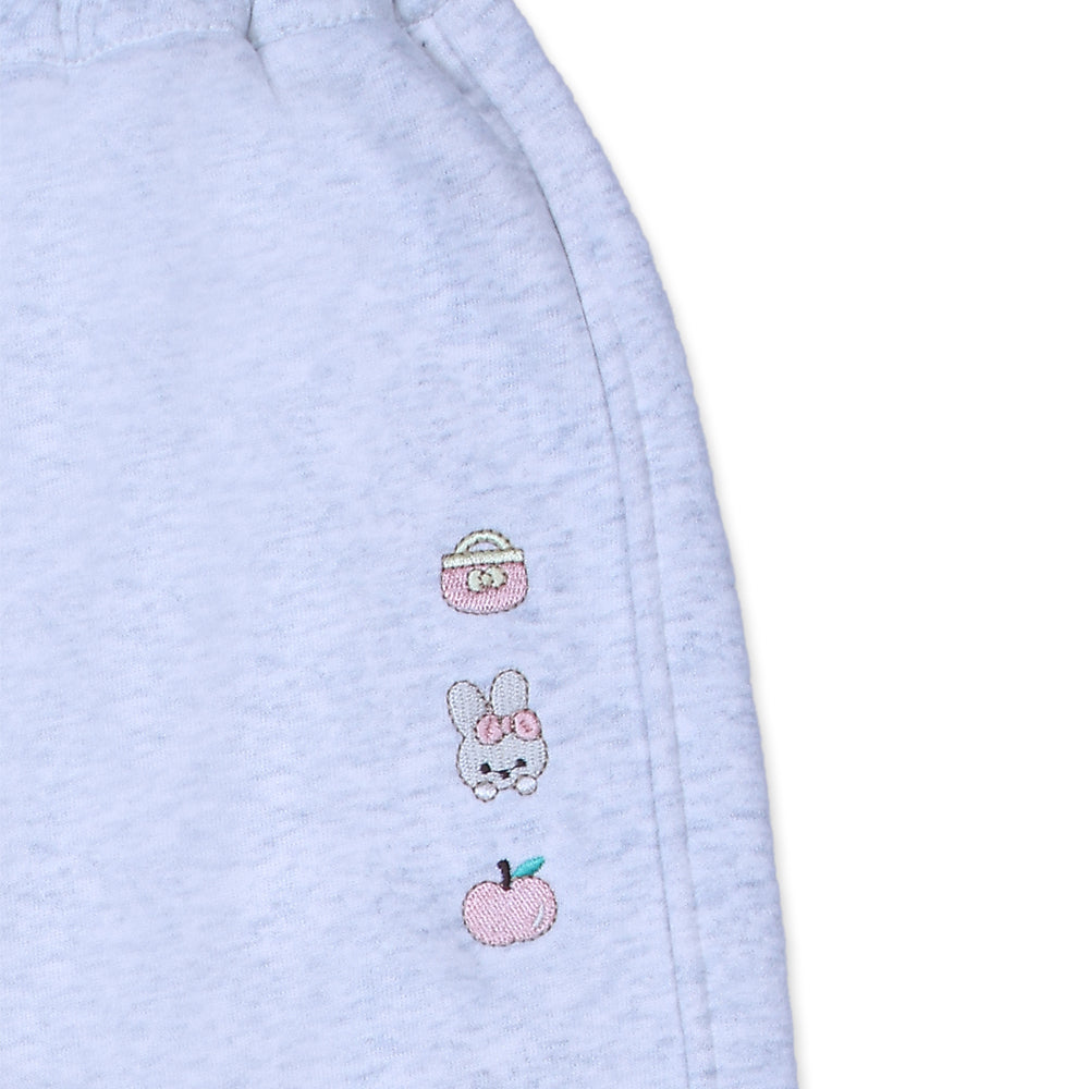 Grey ⁠Fleece Joggers – Bunny & Apple Embroidery