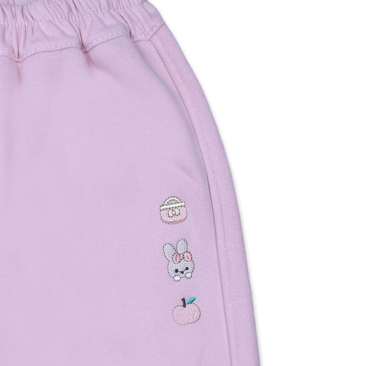Peach ⁠Fleece Joggers – Bunny & Apple Embroidery