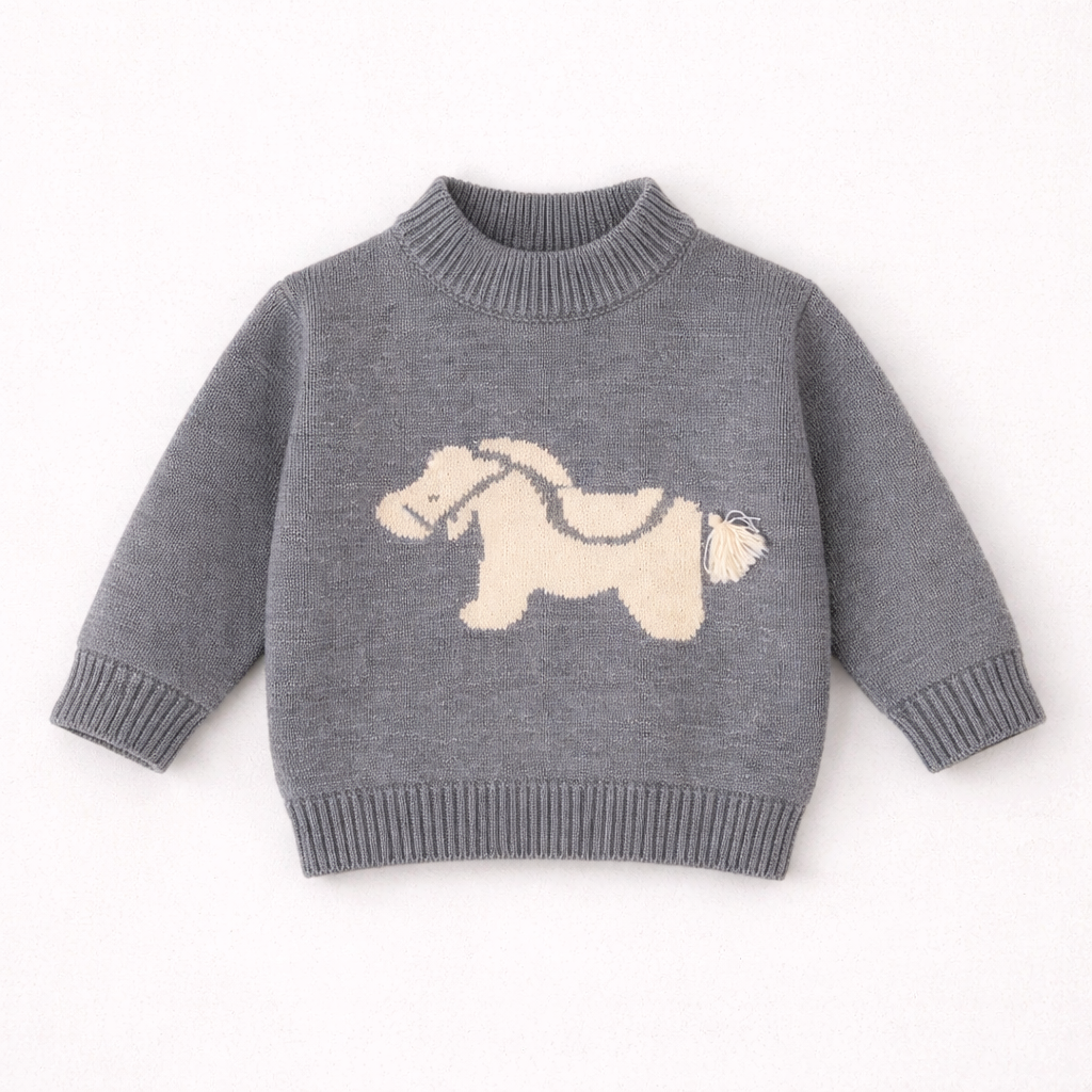 Grey knit sweater with white animal motif