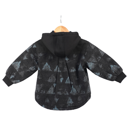 Black jacket with washed blue triangle print
