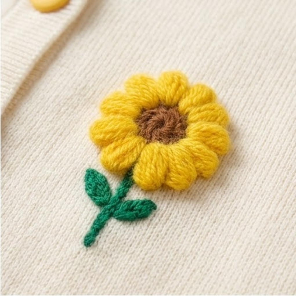 Sunflower knit cardigan and skirt set
