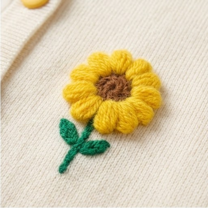 Sunflower knit cardigan and skirt set
