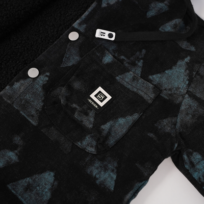 Black jacket with washed blue triangle print