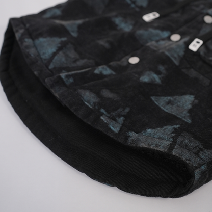 Black jacket with washed blue triangle print