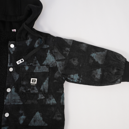 Black jacket with washed blue triangle print