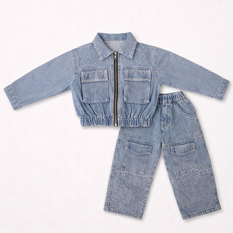 Stud Zip Denim Set