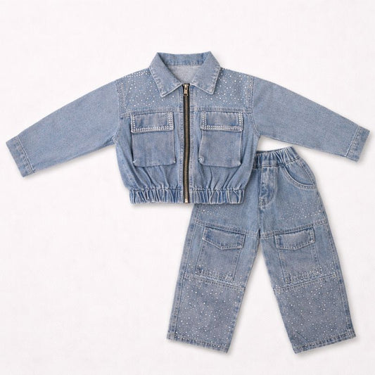 Stud Zip Denim Set