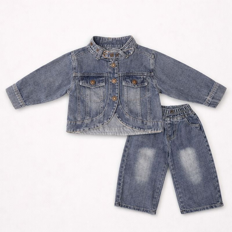 Button Flap Denim Set