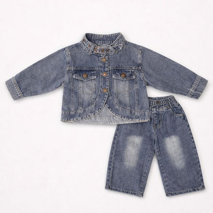 Button Flap Denim Set
