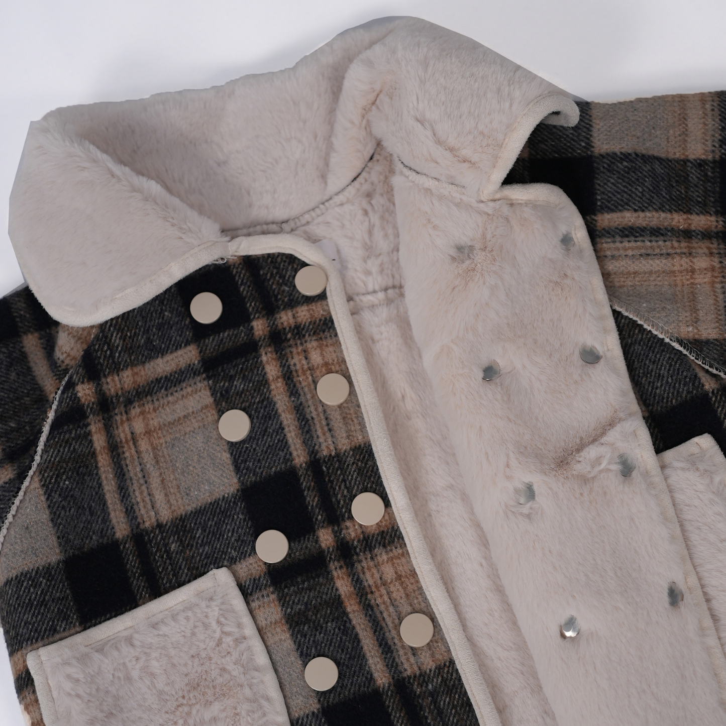 Checkered Navy & Beige fur jacket