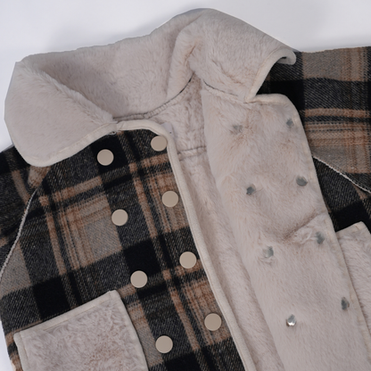 Checkered Navy & Beige fur jacket